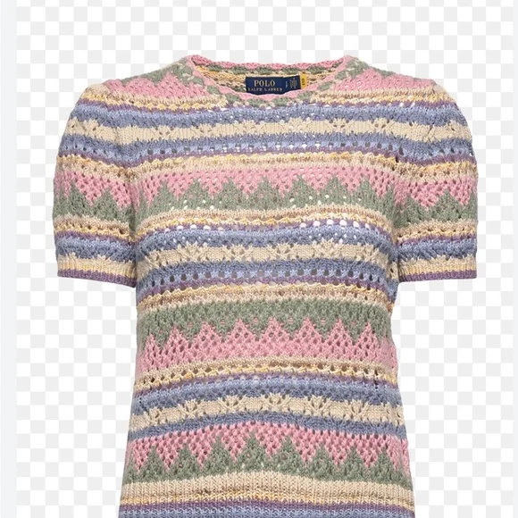 polo ralph lauren Polo Ralph Lauren Pointelle Short Sleeve Sweater L - Picture 5 of 5